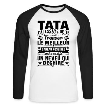 Tata j'ai essayé de te trouver le meilleur cadeau - T-shirt baseball manches longues Homme - blanc/noir - Devant - Nik (191cm)