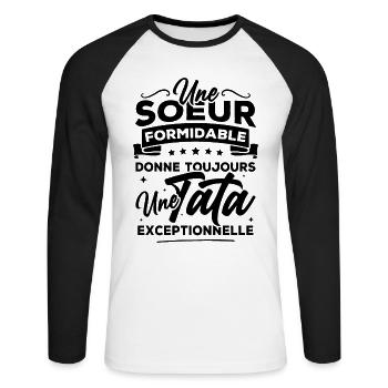 Une sœur formidable donne une tata exceptionnelle - T-shirt baseball manches longues Homme - blanc/noir - Devant - Nik (191cm)
