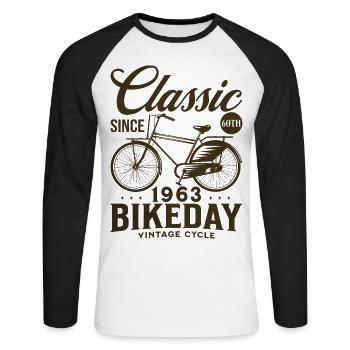 Fan De Vélo 1963 60 Ans Anniversaire Cycliste - T-shirt baseball manches longues Homme - blanc/noir - Devant - Nik (191cm)
