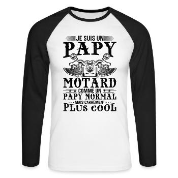 Je suis un papy motard comme un papy normal - T-shirt baseball manches longues Homme - blanc/noir - Devant - Nik (191cm)