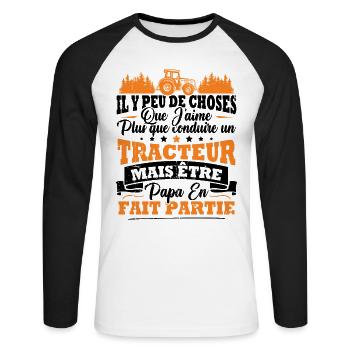 J'aime un Tracteur et Papa / Humour cadeau papa - T-shirt baseball manches longues Homme - blanc/noir - Devant - Nik (191cm)