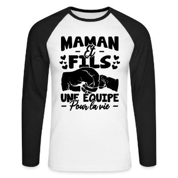 Maman et Fils une équipe pour la vie - T-shirt baseball manches longues Homme - blanc/noir - Devant - Nik (191cm)
