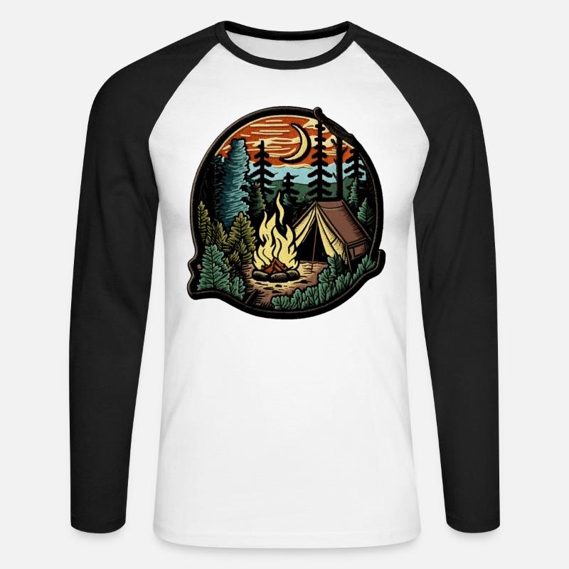 Camping - Patch design - Unisex Baseballshirt langarm - Weiß/Schwarz