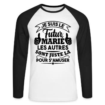 Je suis le futur marié - T-shirt baseball manches longues Homme - blanc/noir - Devant - Nik (191cm)