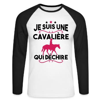 Je suis une cavalière qui déchire - T-shirt baseball manches longues Homme - blanc/noir - Devant - Nik (191cm)