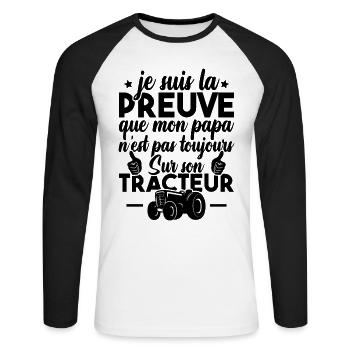 Preuve que mon papa tracteur, Papa agriculteur - T-shirt baseball manches longues Homme - blanc/noir - Devant - Nik (191cm)