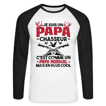 Un papa chasseur c'est comme un papa normal - T-shirt baseball manches longues Homme - blanc/noir - Devant - Nik (191cm)