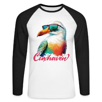 Cuxhaven vacances mouette colorée fraîche avec des lunettes de soleil - T-shirt baseball manches longues Homme - blanc/noir - Devant - Nik (191cm)