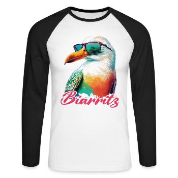 Biarritz holiday cool colorful seagull with sunglasses - Unisex Long Sleeve Baseball T-Shirt - white/black - Front - Nik (191cm)