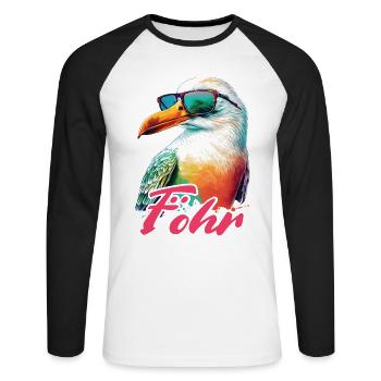 Föhr Urlaub coole bunte Möwe mit Sonnenbrille - Unisex Baseballshirt langarm - Weiß/Schwarz - Vorne - Nik (191cm)
