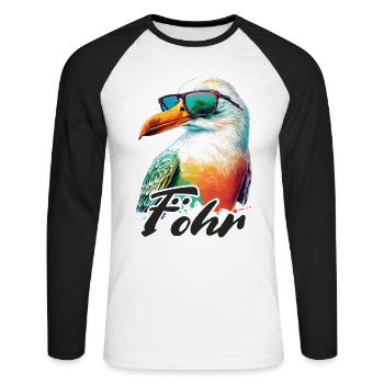 Föhr Urlaub coole bunte Möwe mit Sonnenbrille - Unisex Baseballshirt langarm - Weiß/Schwarz - Vorne - Nik (191cm)