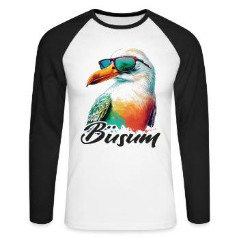 Büsum Urlaub coole bunte Möwe mit Sonnenbrille - Unisex Baseballshirt langarm - Weiß/Schwarz - Vorne - Nik (191cm)