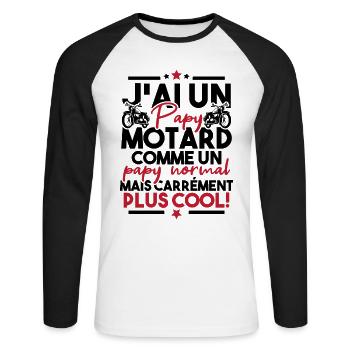J ai un papy motard comme un papy normal - T-shirt baseball manches longues Homme - blanc/noir - Devant - Nik (191cm)