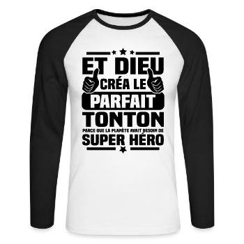 et dieu créa le tonton parfait - cadeau humour - T-shirt baseball manches longues Homme - blanc/noir - Devant - Nik (191cm)