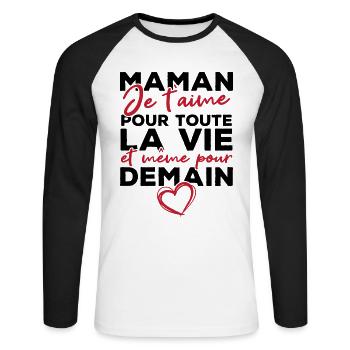 Maman je t'aime pour toute la vie - T-shirt baseball manches longues Homme - blanc/noir - Devant - Nik (191cm)