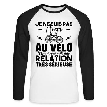 Je ne suis pas accro au vélo - T-shirt baseball manches longues Homme - blanc/noir - Devant - Nik (191cm)