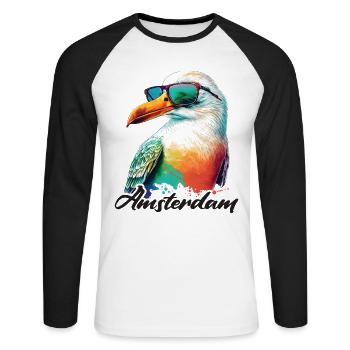 Amsterdam Niederlande Urlaub Möwe mit Sonnenbrille - Unisex Baseballshirt langarm - Weiß/Schwarz - Vorne - Nik (191cm)