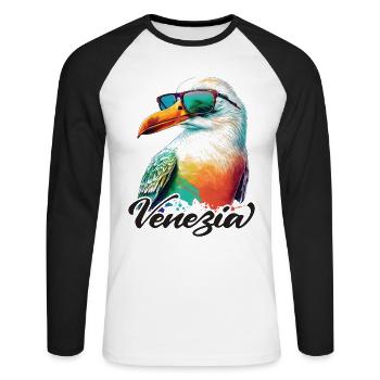 Venise Italie vacances mouette fraîche avec lunettes de soleil - T-shirt baseball manches longues Homme - blanc/noir - Devant - Nik (191cm)