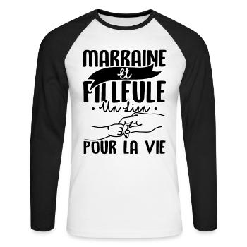 Marraine et filleule - T-shirt baseball manches longues Homme - blanc/noir - Devant - Nik (191cm)
