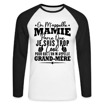 Je suis mamie trop cool, Cadeau pour cool mamie - T-shirt baseball manches longues Homme - blanc/noir - Devant - Nik (191cm)