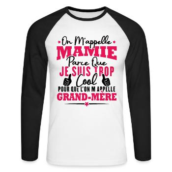 Je suis mamie trop cool, Cadeau pour cool mamie - T-shirt baseball manches longues Homme - blanc/noir - Devant - Nik (191cm)