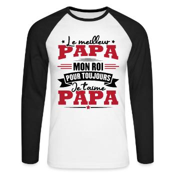 Le meilleur papa mon roi, je t'aime papa - T-shirt baseball manches longues Homme - blanc/noir - Devant - Nik (191cm)