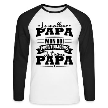 Le meilleur papa mon roi, je t'aime papa - T-shirt baseball manches longues Homme - blanc/noir - Devant - Nik (191cm)