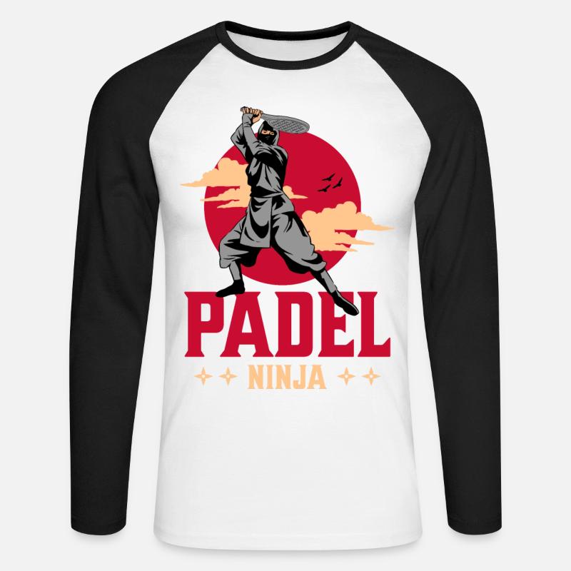 Padel Ninja Samurai Giapponese Racchetta Paddle - Maglia da baseball a manica lunga da uomo - bianco/nero