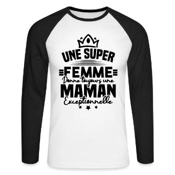 Une super femme donne une maman exceptionnelle - T-shirt baseball manches longues Homme - blanc/noir - Devant - Nik (191cm)