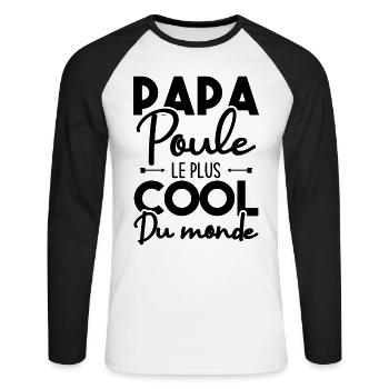 Papa poule le plus cool du monde - T-shirt baseball manches longues Homme - blanc/noir - Devant - Nik (191cm)