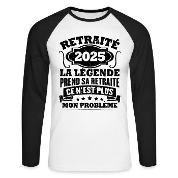 Humour Cadeau Retraité 2025, Retraité En 2025 - T-shirt baseball manches longues Homme - blanc/noir - Devant - Nik (191cm)