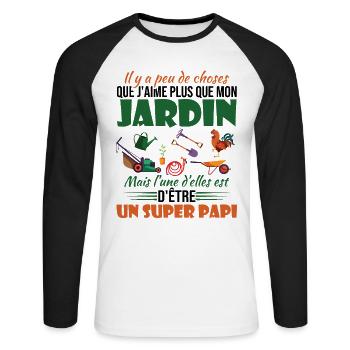 J'aime mon jardin et un super papi - T-shirt baseball manches longues Homme - blanc/noir - Devant - Nik (191cm)
