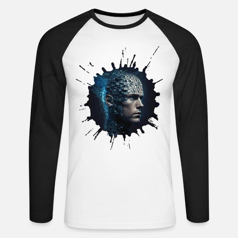 Digitale Evolution - Zukunftsvision Cyber Mensch - Unisex Baseballshirt langarm - Weiß/Schwarz