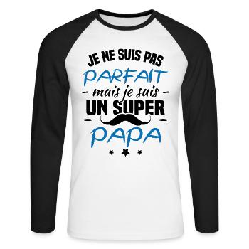 Je ne suis pas parfait mais je suis un super papa - T-shirt baseball manches longues Homme - blanc/noir - Devant - Nik (191cm)
