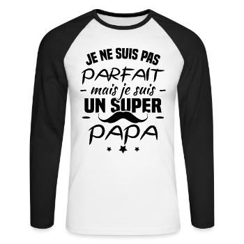 Je ne suis pas parfait mais je suis un super papa - T-shirt baseball manches longues Homme - blanc/noir - Devant - Nik (191cm)