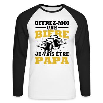 Offrez moi une bière je vais être papa - T-shirt baseball manches longues Homme - blanc/noir - Devant - Nik (191cm)