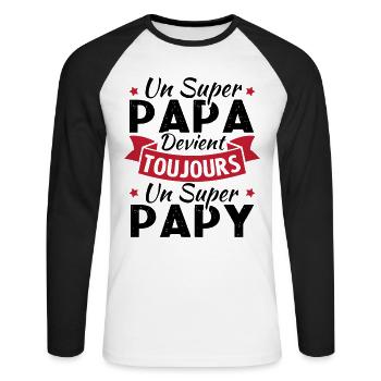 Un super papa devient toujours un super papy - T-shirt baseball manches longues Homme - blanc/noir - Devant - Nik (191cm)