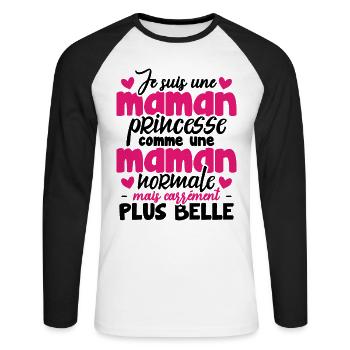 Je suis une maman princesse carrément plus belle - T-shirt baseball manches longues Homme - blanc/noir - Devant - Nik (191cm)