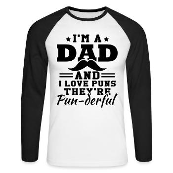 Ich liebe Wortspiele | Herren | Papa Witz - Unisex Baseballshirt langarm - Weiß/Schwarz - Vorne - Nik (191cm)