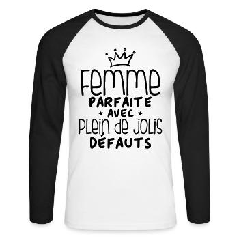 Femme parfaite avec plein de jolis défauts - T-shirt baseball manches longues Homme - blanc/noir - Devant - Nik (191cm)