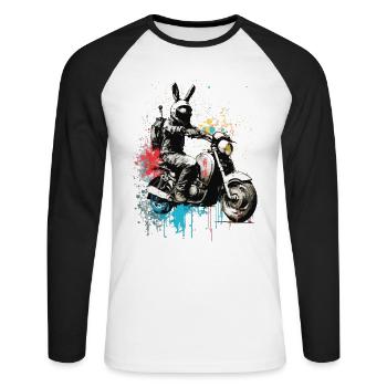 Graffiti lapin sur scooter moto - T-shirt baseball manches longues Homme - blanc/noir - Devant - Nik (191cm)