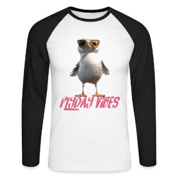 Seagull Flyday Vibes Cool Cute Summer Holiday - Unisex Long Sleeve Baseball T-Shirt - white/black - Front - Nik (191cm)