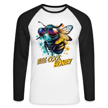 Graffiti Hummel mit Sonnenbrille Bee Cool Honey - Unisex Baseballshirt langarm - Weiß/Schwarz - Vorne - Nik (191cm)