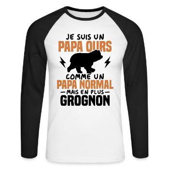Je suis un papa ours comme un papa normal cadeau - T-shirt baseball manches longues Homme - blanc/noir - Devant - Nik (191cm)