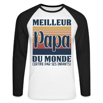 Homme Meilleur Papa Du Monde Fête des Pères - T-shirt baseball manches longues Homme - blanc/noir - Devant - Nik (191cm)