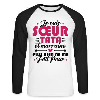 Sœur Tata et Marraine - T-shirt baseball manches longues Homme - blanc/noir - Devant - Nik (191cm)