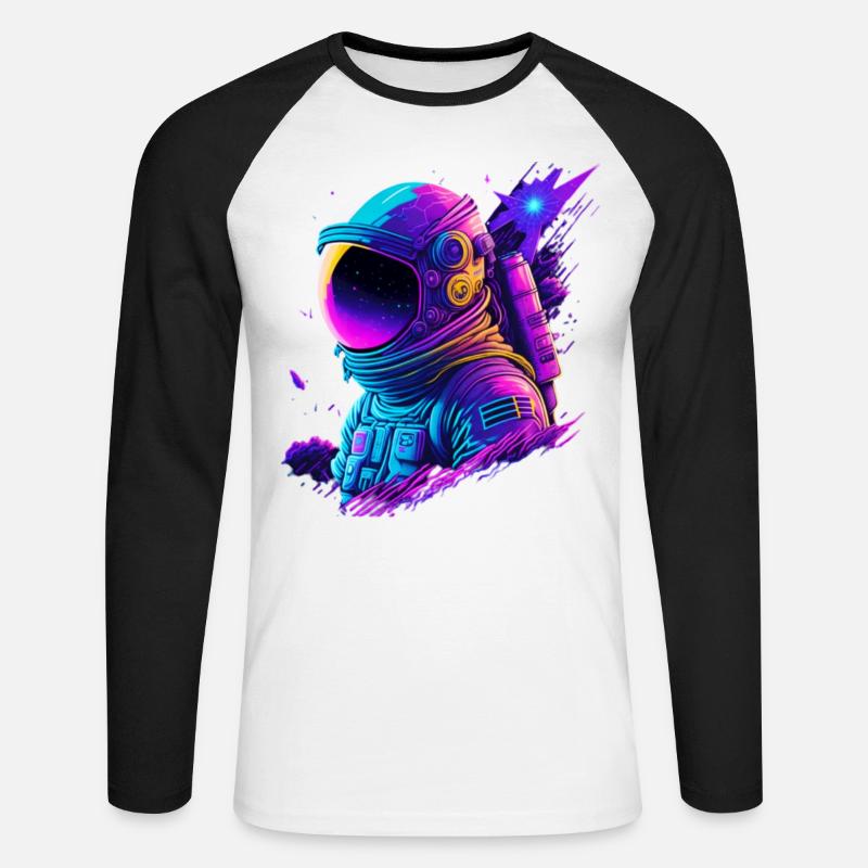 Synthwave Astronaut Space Explorer - Unisex Baseballshirt langarm - Weiß/Schwarz