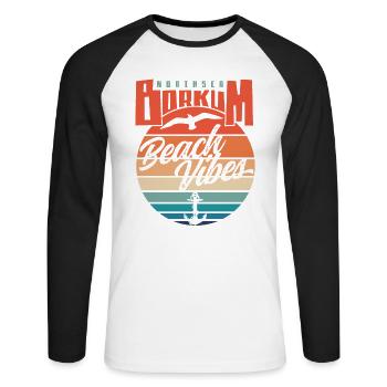 Borkum Northsea Beach Vibes Möwe Anker - Unisex Baseballshirt langarm - Weiß/Schwarz - Vorne - Nik (191cm)