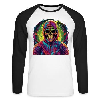 Cooler Skull Totenkopf für deinen coolen Look - Unisex Baseballshirt langarm - Weiß/Schwarz - Vorne - Nik (191cm)