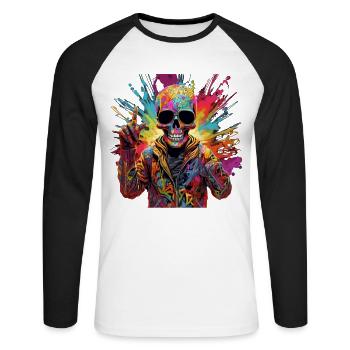 Cooler Skull Totenkopf für deinen coolen Look - Unisex Baseballshirt langarm - Weiß/Schwarz - Vorne - Nik (191cm)